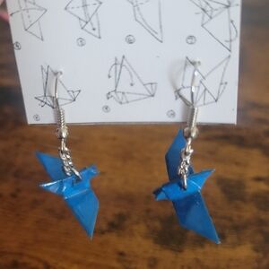 Blue Origami Bird Earrings